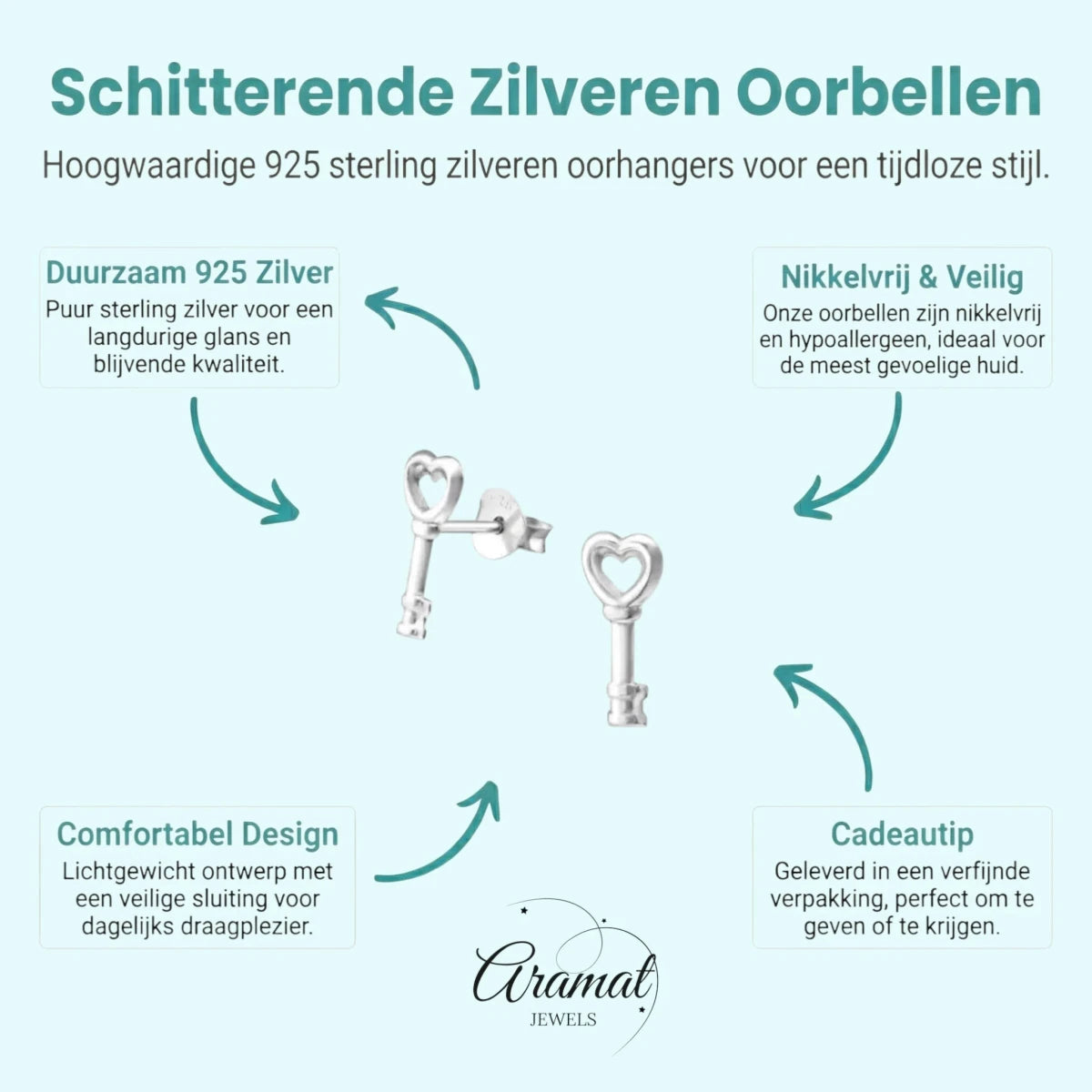 Zilveren Sleutel Oorstekers &acirc;&euro;&ldquo; 12x5mm 925 Zilver Symbolisch Design -