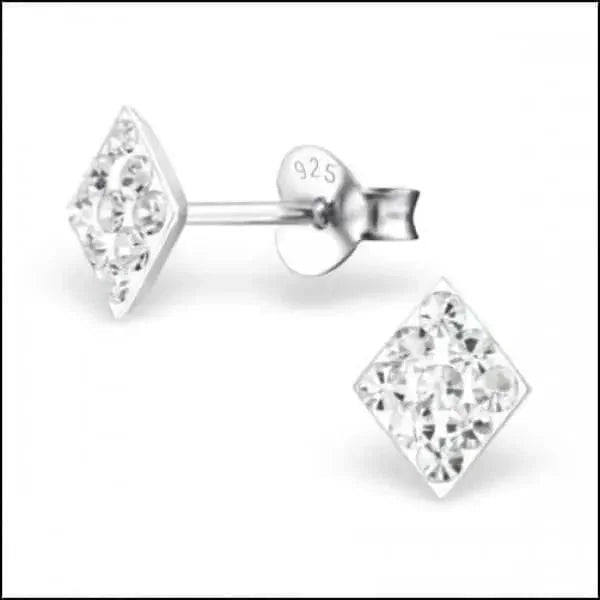 Zilveren Kristal Oorstekers Ruitvorm &acirc;&euro;&ldquo; 7x6mm 925 Zilver Geometrisch - Transparant