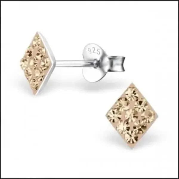 Zilveren Kristal Oorstekers Ruitvorm &acirc;&euro;&ldquo; 7x6mm 925 Zilver Geometrisch - Licht Zalm 