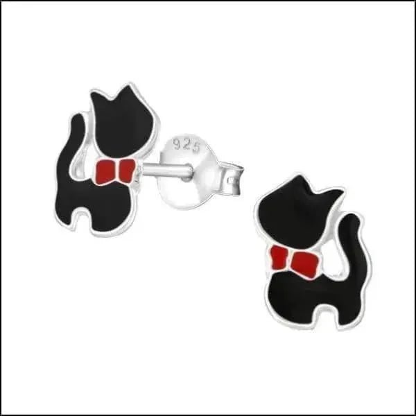 Zilveren Poezen Oorstekers &acirc;&euro;&ldquo; Meisje -925 Zilver - Zwart/Wit-8x7mm -