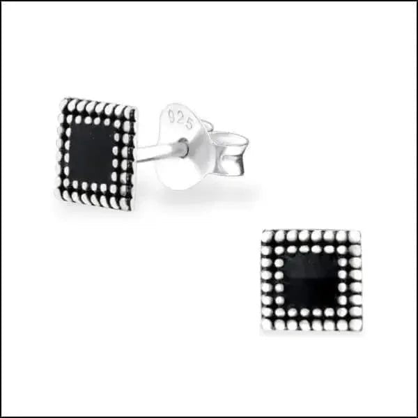 Zilveren Bali Oorstekers Geoxideerd &acirc;&euro;&ldquo; 8mm 925 Zilver Etnisch Boho Design - Ruit-B
