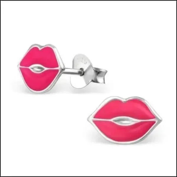 Zilveren Lippen Oorstekers &acirc;&euro;&ldquo; 11x7mm 925 Zilver Speels Design - Rood Glitter-11x7m