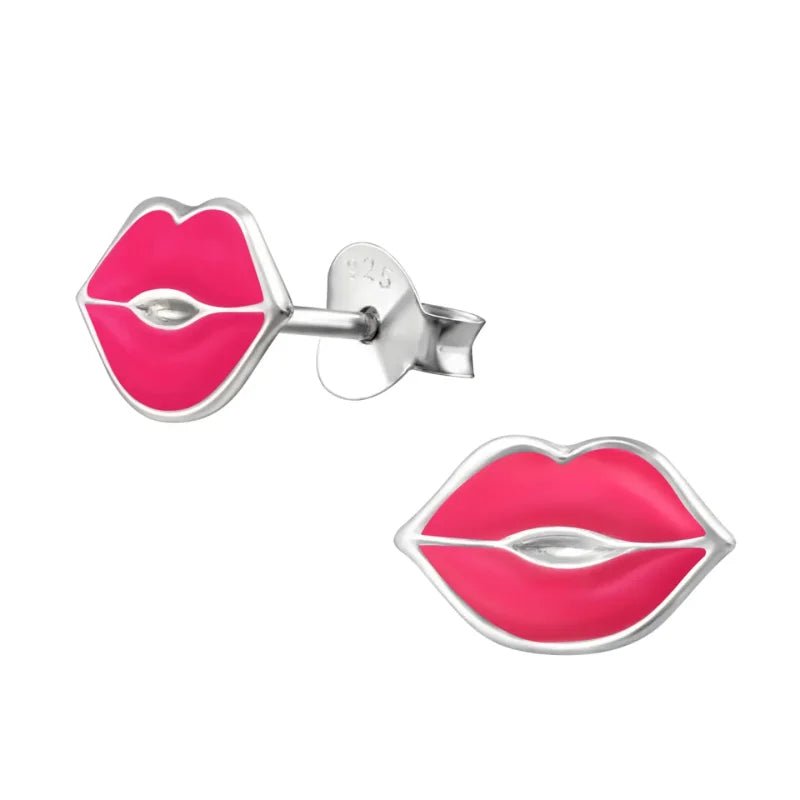 Zilveren Lippen Oorstekers &acirc;&euro;&ldquo; 11x7mm 925 Zilver Speels Design - Rood Glitter-11x7m