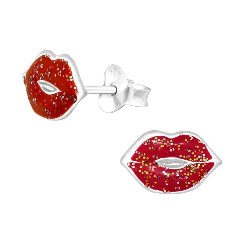 Zilveren Lippen Oorstekers &acirc;&euro;&ldquo; 11x7mm 925 Zilver Speels Design - Roze-11x7mm -