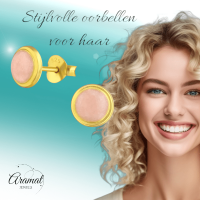Zilveren Oorstekers Roze Shimmer Goudkleurig &acirc;&euro;&ldquo; 7mm 925 Zilver Epoxy -