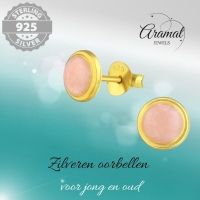 Zilveren Oorstekers Roze Shimmer Goudkleurig &acirc;&euro;&ldquo; 7mm 925 Zilver Epoxy -