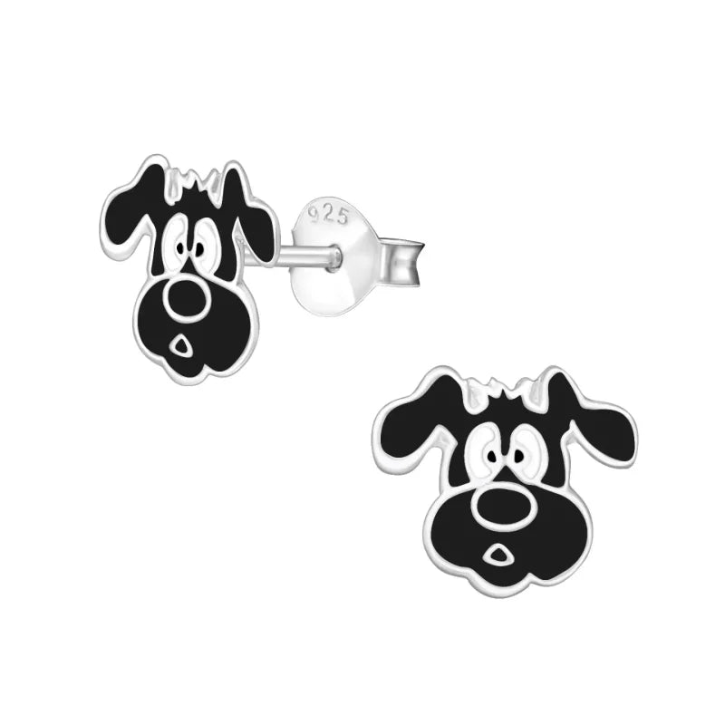 Zilveren Honden Oorstekers Kind &acirc;&euro;&ldquo; 925 Zilver Emaille - Wit-9x6mm -