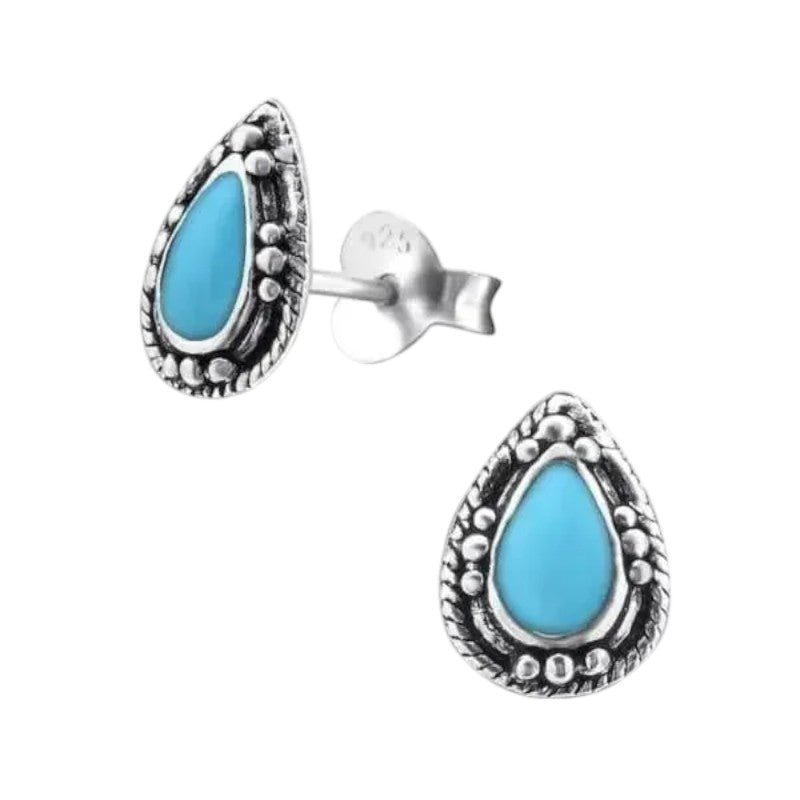 Zilveren Bali Druppel Oorbellen Geoxideerd Emaille &acirc;&euro;&ldquo; 9x6mm 925 Zilver - Aqua Blau