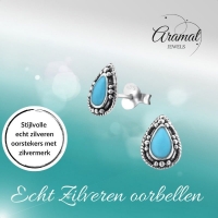 Zilveren Bali Druppel Oorbellen Geoxideerd Emaille &acirc;&euro;&ldquo; 9x6mm 925 Zilver - Aqua Blau