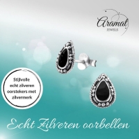 Zilveren Bali Druppel Oorbellen Geoxideerd Emaille &acirc;&euro;&ldquo; 9x6mm 925 Zilver - Aqua Blau