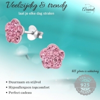 Zilveren Bloem Oorbellen Roze Kristal &acirc;&euro;&ldquo; 8mm 925 Zilver -