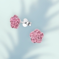 Zilveren Bloem Oorbellen Roze Kristal &acirc;&euro;&ldquo; 8mm 925 Zilver -