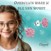 Zilveren Bloem Oorbellen Roze Kristal &acirc;&euro;&ldquo; 8mm 925 Zilver -