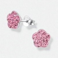 Zilveren Bloem Oorbellen Roze Kristal &acirc;&euro;&ldquo; 8mm 925 Zilver -