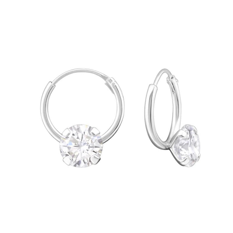 Zilveren Kinder Oorringen Transparante Zirkonia &acirc;&euro;&ldquo; 12mm 925 Zilver 5mm Steen -