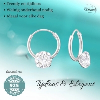 Zilveren Kinder Oorringen Transparante Zirkonia &acirc;&euro;&ldquo; 12mm 925 Zilver 5mm Steen -