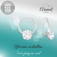 Zilveren Kinder Oorringen Transparante Zirkonia &acirc;&euro;&ldquo; 12mm 925 Zilver 5mm Steen -