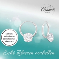 Zilveren Kinder Oorringen Transparante Zirkonia &acirc;&euro;&ldquo; 12mm 925 Zilver 5mm Steen -