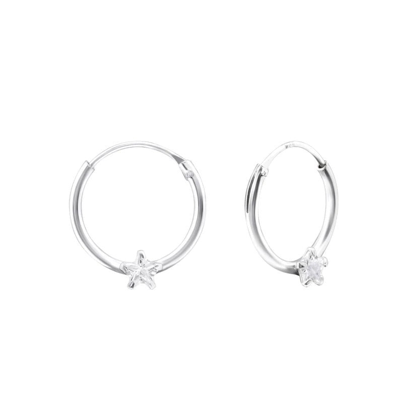 Zilveren Kinder Oorringen Ster Zirkonia &acirc;&euro;&ldquo; 12mm 925 Zilver 3mm Steen -