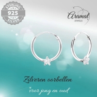 Zilveren Kinder Oorringen Ster Zirkonia &acirc;&euro;&ldquo; 12mm 925 Zilver 3mm Steen -
