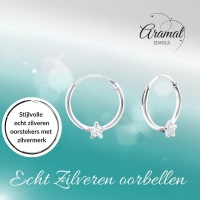 Zilveren Kinder Oorringen Ster Zirkonia &acirc;&euro;&ldquo; 12mm 925 Zilver 3mm Steen -