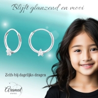 Zilveren Kinder Oorringen Ster Zirkonia &acirc;&euro;&ldquo; 12mm 925 Zilver 3mm Steen -