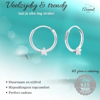 Zilveren Kinder Oorringen Ster Zirkonia &acirc;&euro;&ldquo; 12mm 925 Zilver 3mm Steen -