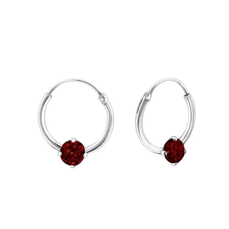 Zilveren Kinder Oorringen Rode Zirkonia &acirc;&euro;&ldquo; 12mm 925 Zilver 4mm Steen -