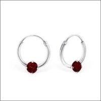 Zilveren Kinder Oorringen Rode Zirkonia &acirc;&euro;&ldquo; 12mm 925 Zilver 4mm Steen -