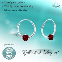 Zilveren Kinder Oorringen Rode Zirkonia &acirc;&euro;&ldquo; 12mm 925 Zilver 4mm Steen -