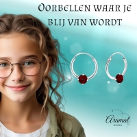 Zilveren Kinder Oorringen Rode Zirkonia &acirc;&euro;&ldquo; 12mm 925 Zilver 4mm Steen -