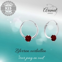 Zilveren Kinder Oorringen Rode Zirkonia &acirc;&euro;&ldquo; 12mm 925 Zilver 4mm Steen -
