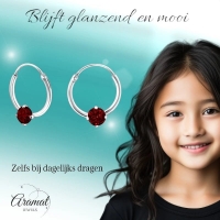 Zilveren Kinder Oorringen Rode Zirkonia &acirc;&euro;&ldquo; 12mm 925 Zilver 4mm Steen -