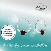 Zilveren Kinder Oorringen Rode Zirkonia &acirc;&euro;&ldquo; 12mm 925 Zilver 4mm Steen -