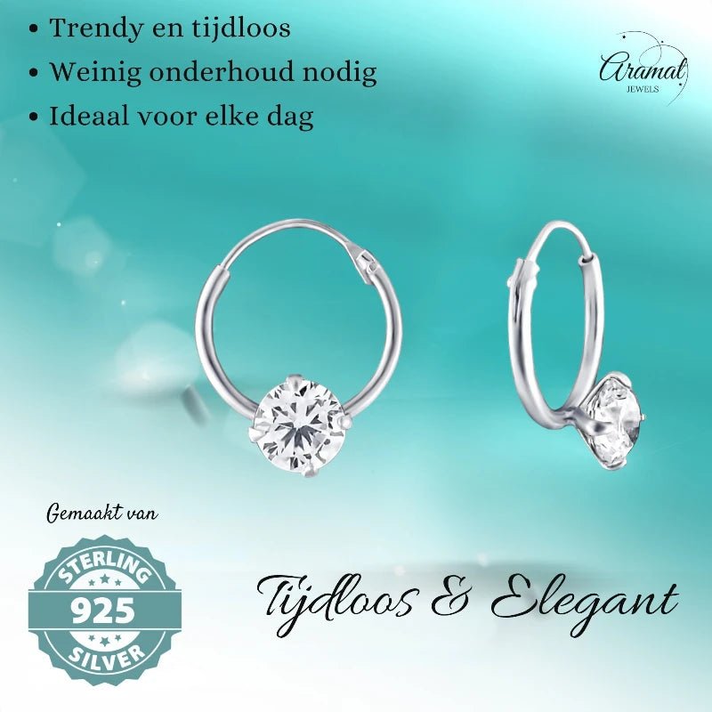 Zilveren Kinder Oorringen Ronde Zirkonia &acirc;&euro;&ldquo; 12mm 925 Zilver 5mm Steen -