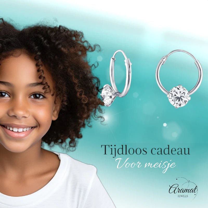 Zilveren Kinder Oorringen Ronde Zirkonia &acirc;&euro;&ldquo; 12mm 925 Zilver 5mm Steen -