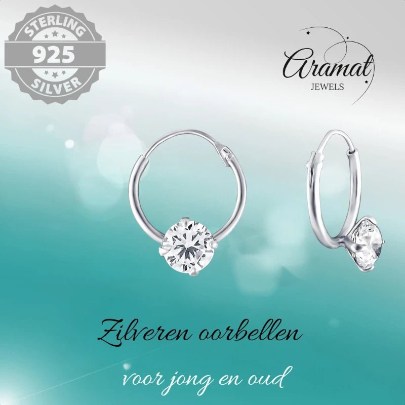 Zilveren Kinder Oorringen Ronde Zirkonia &acirc;&euro;&ldquo; 12mm 925 Zilver 5mm Steen -