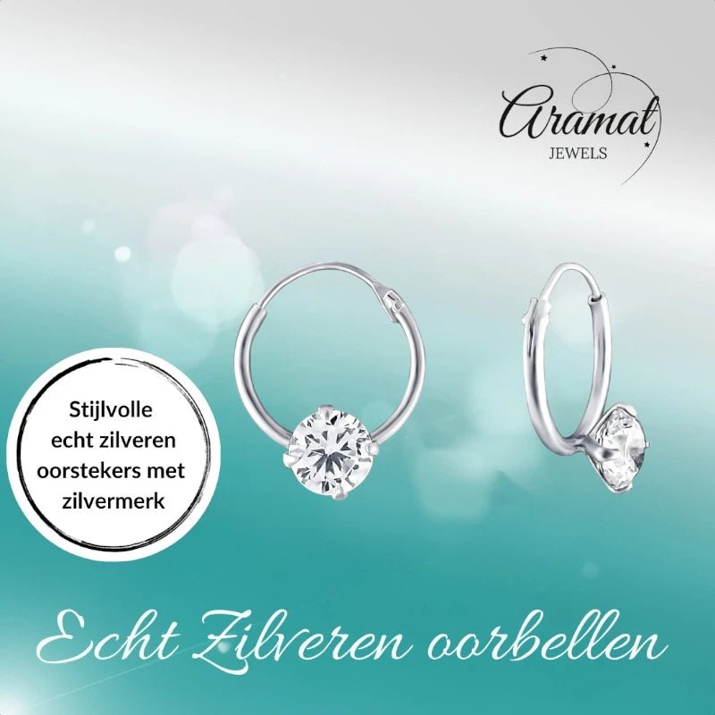 Zilveren Kinder Oorringen Ronde Zirkonia &acirc;&euro;&ldquo; 12mm 925 Zilver 5mm Steen -