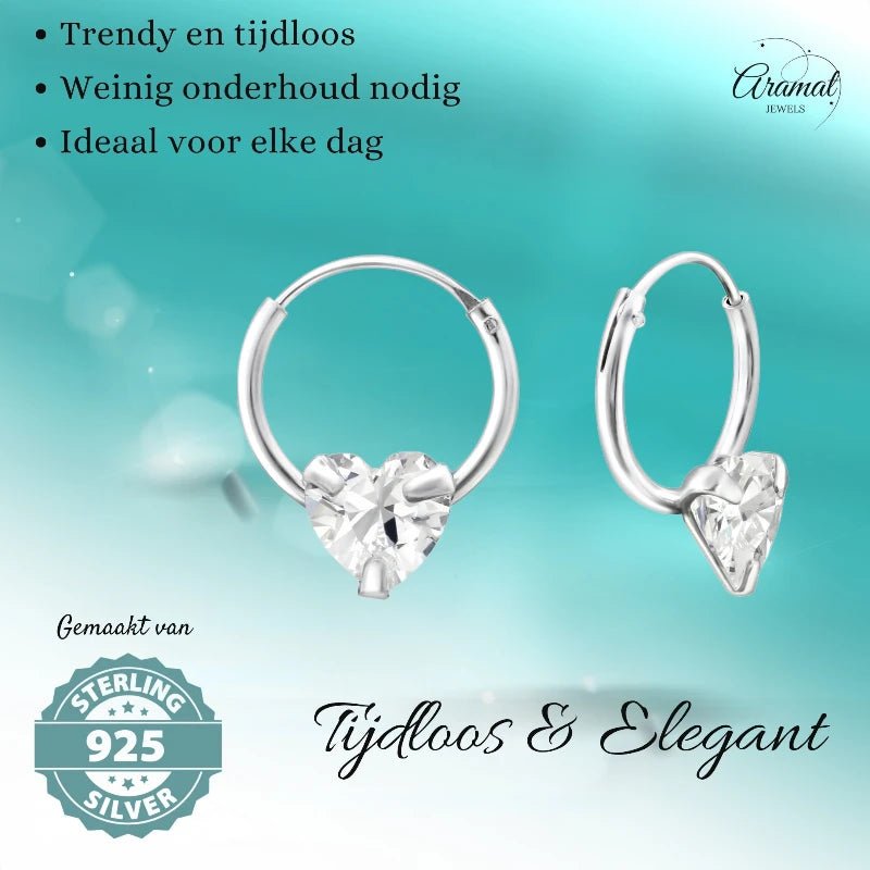 Zilveren Kinder Oorringen Hartjes Zirkonia &acirc;&euro;&ldquo; 12mm 925 Zilver -