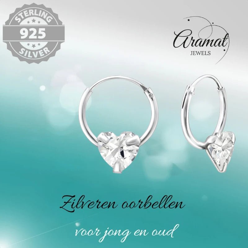 Zilveren Kinder Oorringen Hartjes Zirkonia &acirc;&euro;&ldquo; 12mm 925 Zilver -