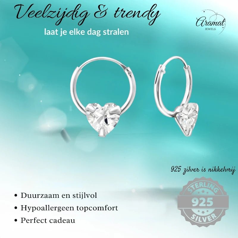 Zilveren Kinder Oorringen Hartjes Zirkonia &acirc;&euro;&ldquo; 12mm 925 Zilver -
