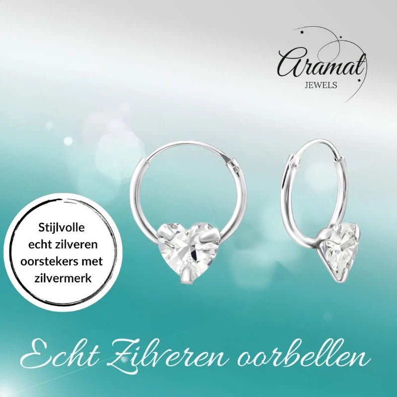 Zilveren Kinder Oorringen Hartjes Zirkonia &acirc;&euro;&ldquo; 12mm 925 Zilver -