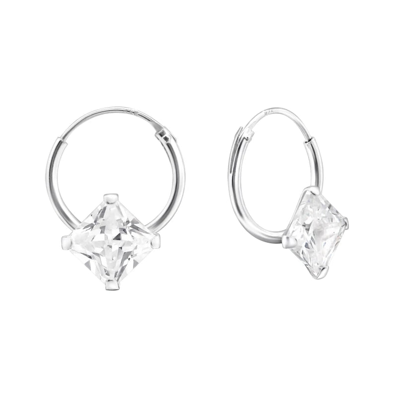 Zilveren Kinder Oorringen Vierkante Zirkonia &acirc;&euro;&ldquo; 12mm 925 Zilver Princess Cut -