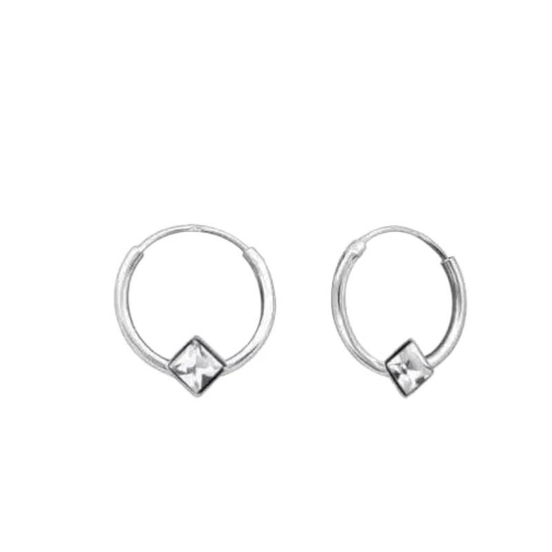 Zilveren Kinder Oorringen Vierkante Kristal &acirc;&euro;&ldquo; 10mm 925 Zilver -