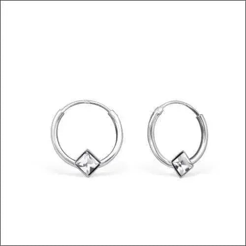 Zilveren Kinder Oorringen Vierkante Kristal &acirc;&euro;&ldquo; 10mm 925 Zilver -