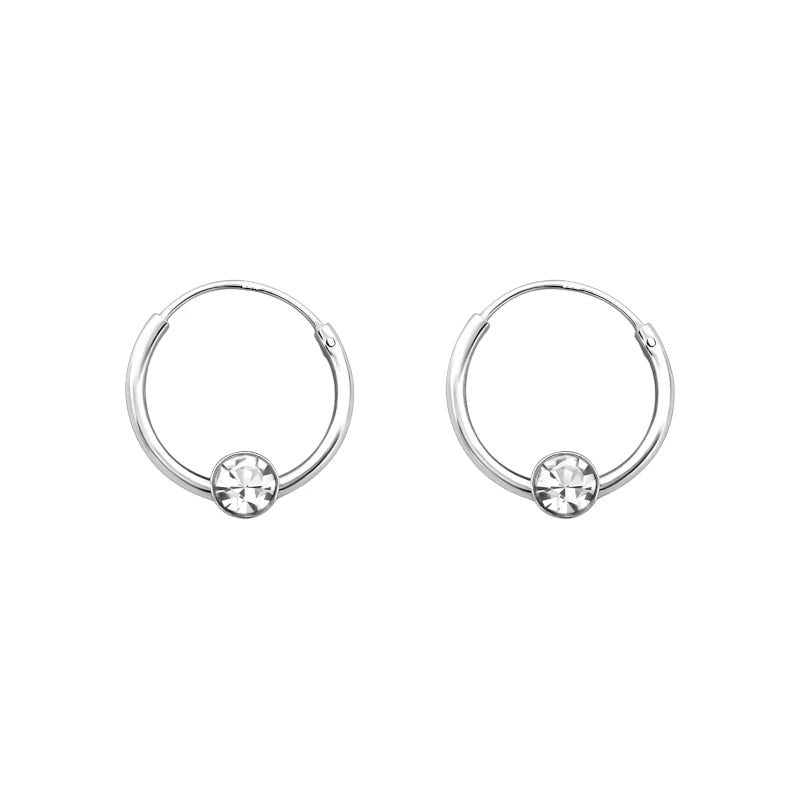 Zilveren Kinder Oorringen Transparant Kristal &acirc;&euro;&ldquo; 10mm 925 Zilver -