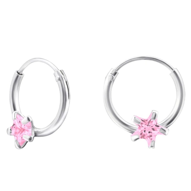 Zilveren Kinder Oorringen Ster Roze Zirkonia &acirc;&euro;&ldquo; 10mm 925 Zilver -