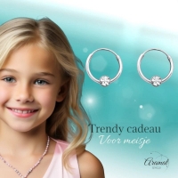 Zilveren Kinder Oorringen Kristal &acirc;&euro;&ldquo; 10mm 925 Zilver Transparant & Roze - Roze