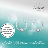 Zilveren Kinder Oorringen Kristal &acirc;&euro;&ldquo; 10mm 925 Zilver Transparant & Roze - Roze
