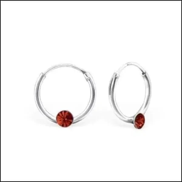 Zilveren Kinder Oorringen met Kristallen &acirc;&euro;&ldquo; 12mm 925 Zilver - Donker Rood -